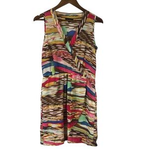 Glam Multicolored Striped V-neck Dress with Tulip Hem Skirt Size Small